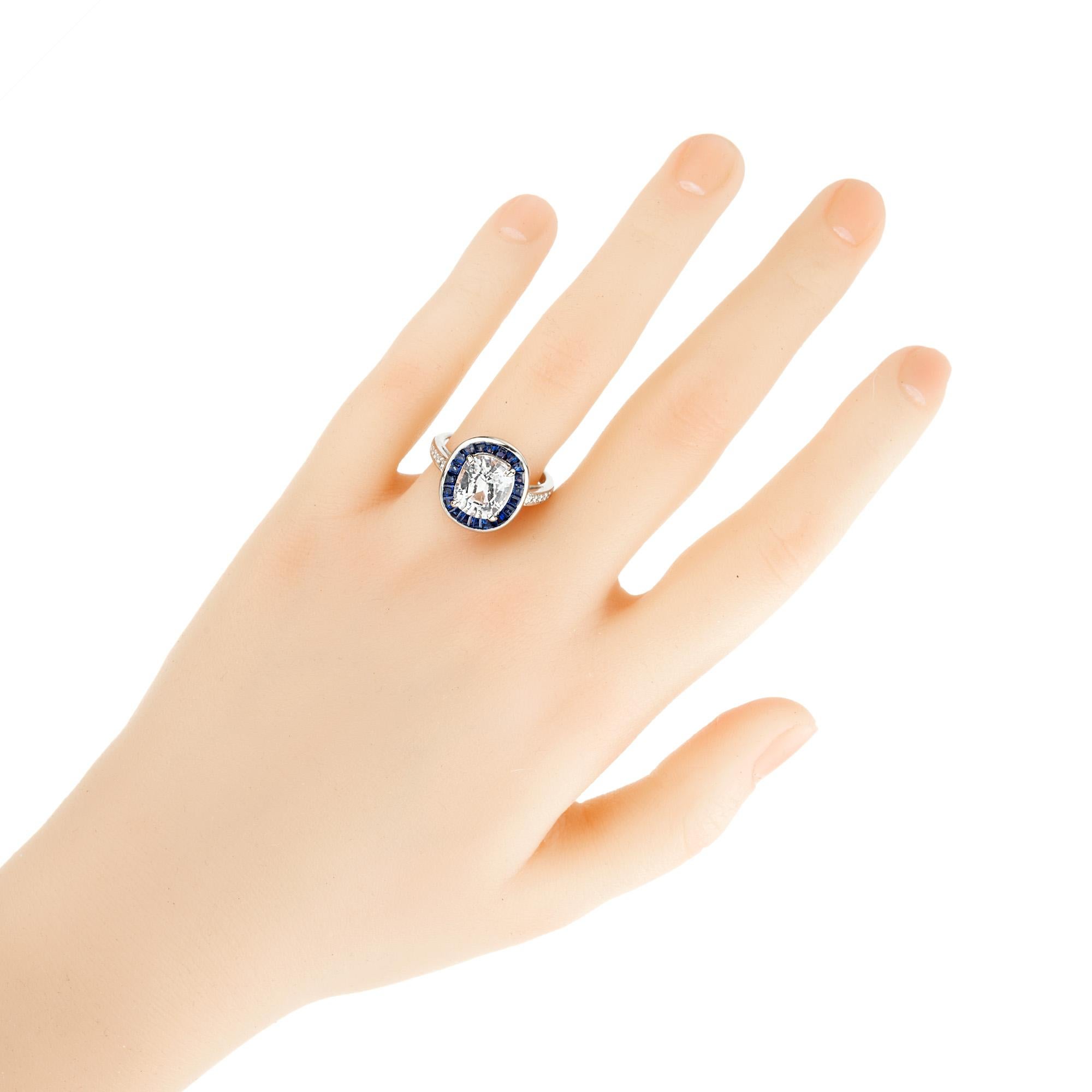 Peter Suchy GIA 3.73 Carat White Oval Sapphire Diamond Platinum Engagement Ring For Sale 3