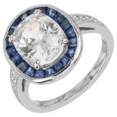 Peter Suchy GIA Anillo de compromiso de platino con zafiro blanco ovalado y diamante de 3,73 quilates