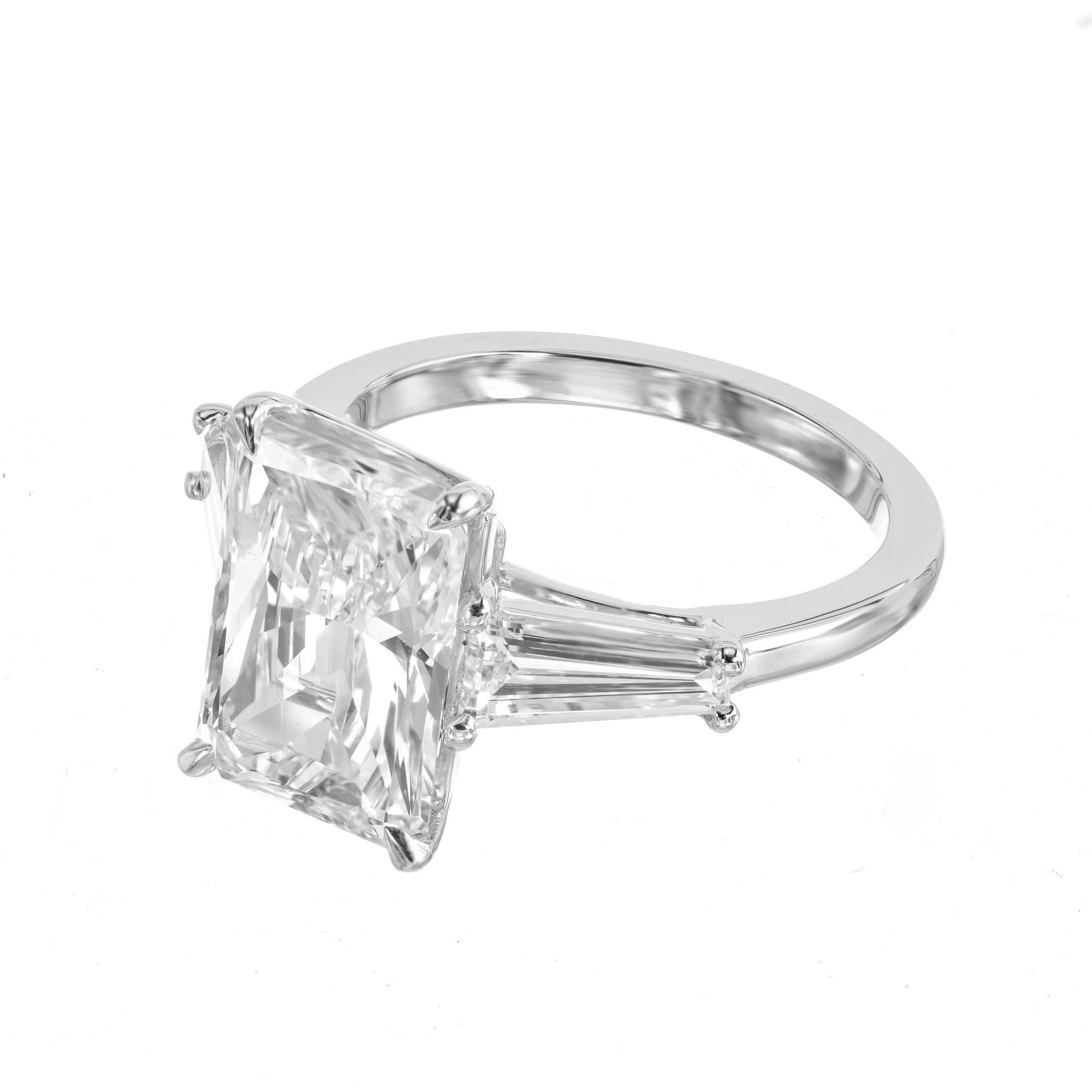 Baguette Cut Peter Suchy GIA 4.01 Carat Diamond Three Stone Platinum Engagement Ring For Sale