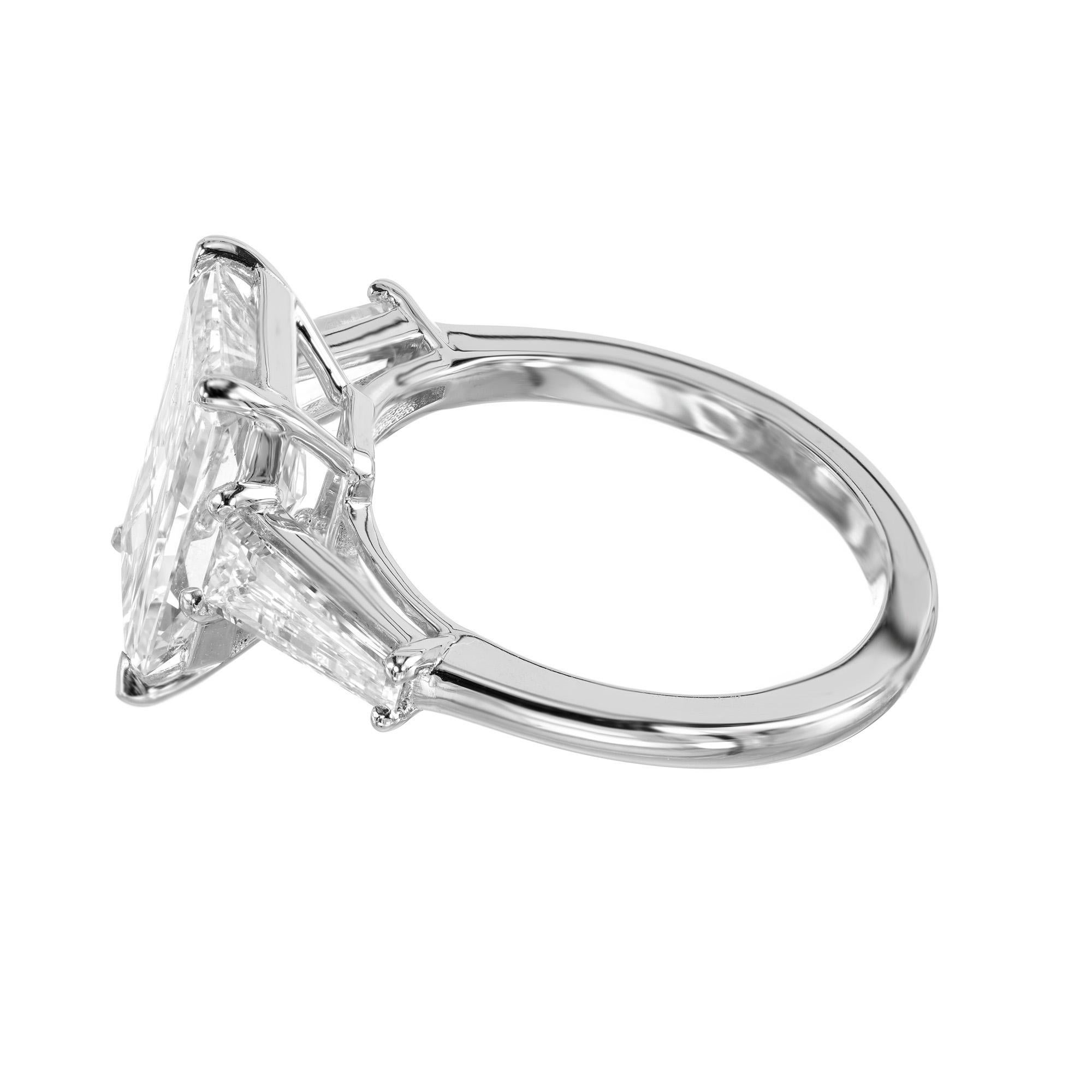 Women's Peter Suchy GIA 4.01 Carat Diamond Three Stone Platinum Engagement Ring For Sale