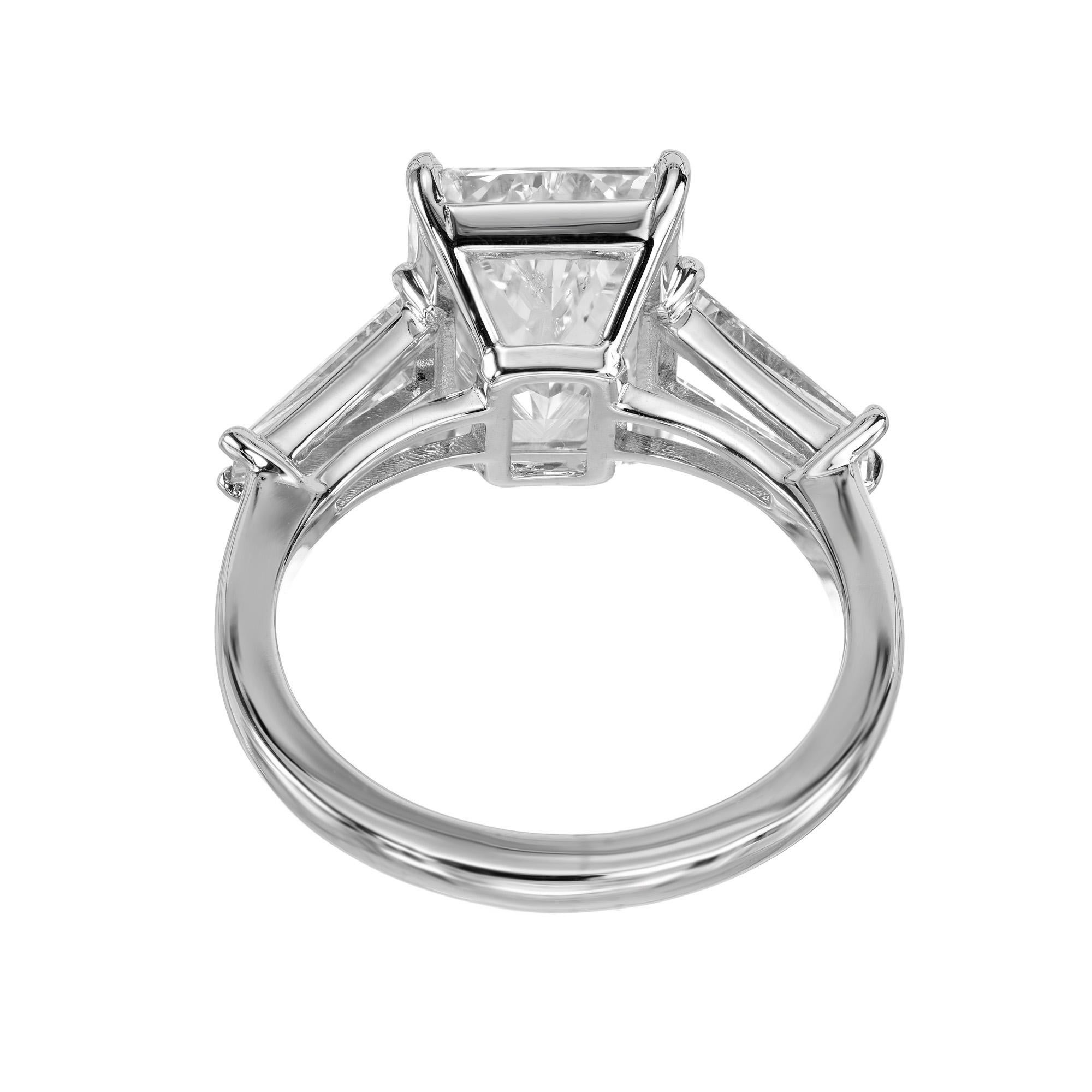 Peter Suchy GIA 4.01 Carat Diamond Three Stone Platinum Engagement Ring For Sale 1