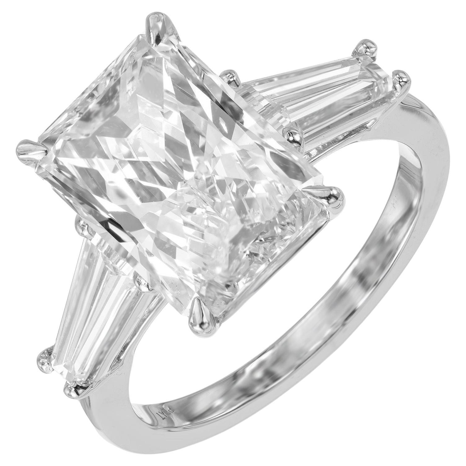 Peter Suchy GIA 4.01 Carat Diamond Three Stone Platinum Engagement Ring