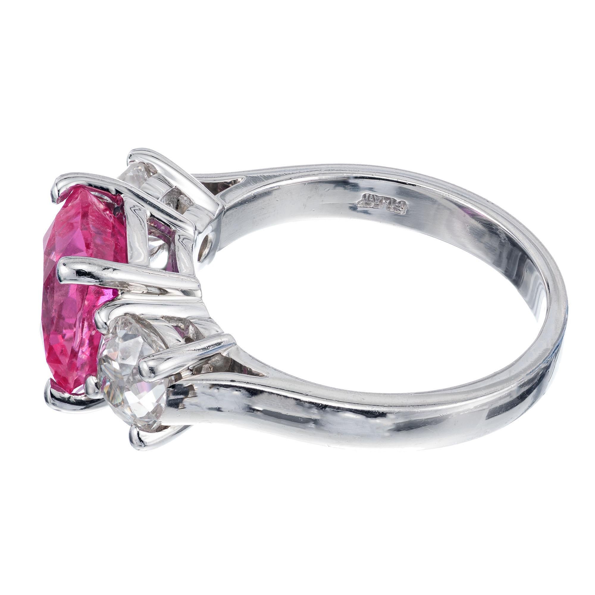 Cushion Cut Peter Suchy GIA 4.02 Carat Pink Sapphire Diamond Platinum Engagement Ring For Sale