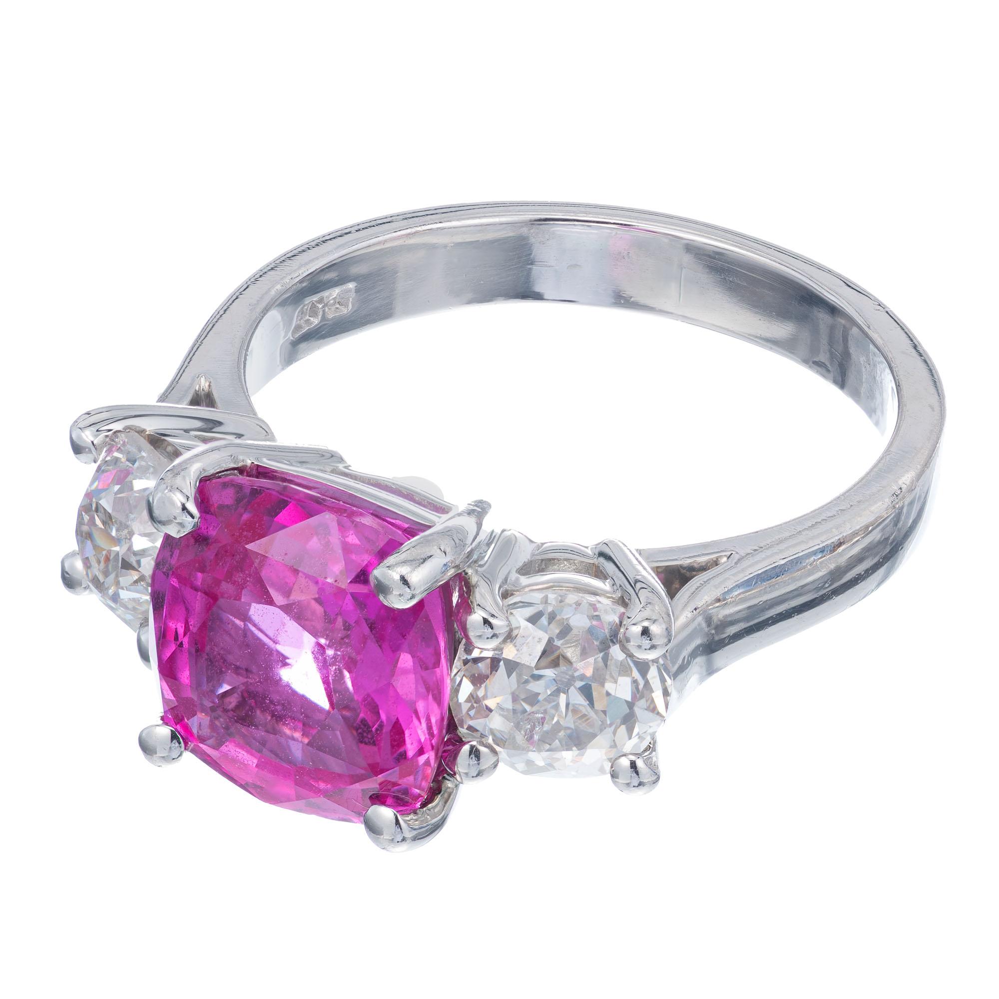 Peter Suchy GIA 4.02 Carat Pink Sapphire Diamond Platinum Engagement Ring For Sale 2