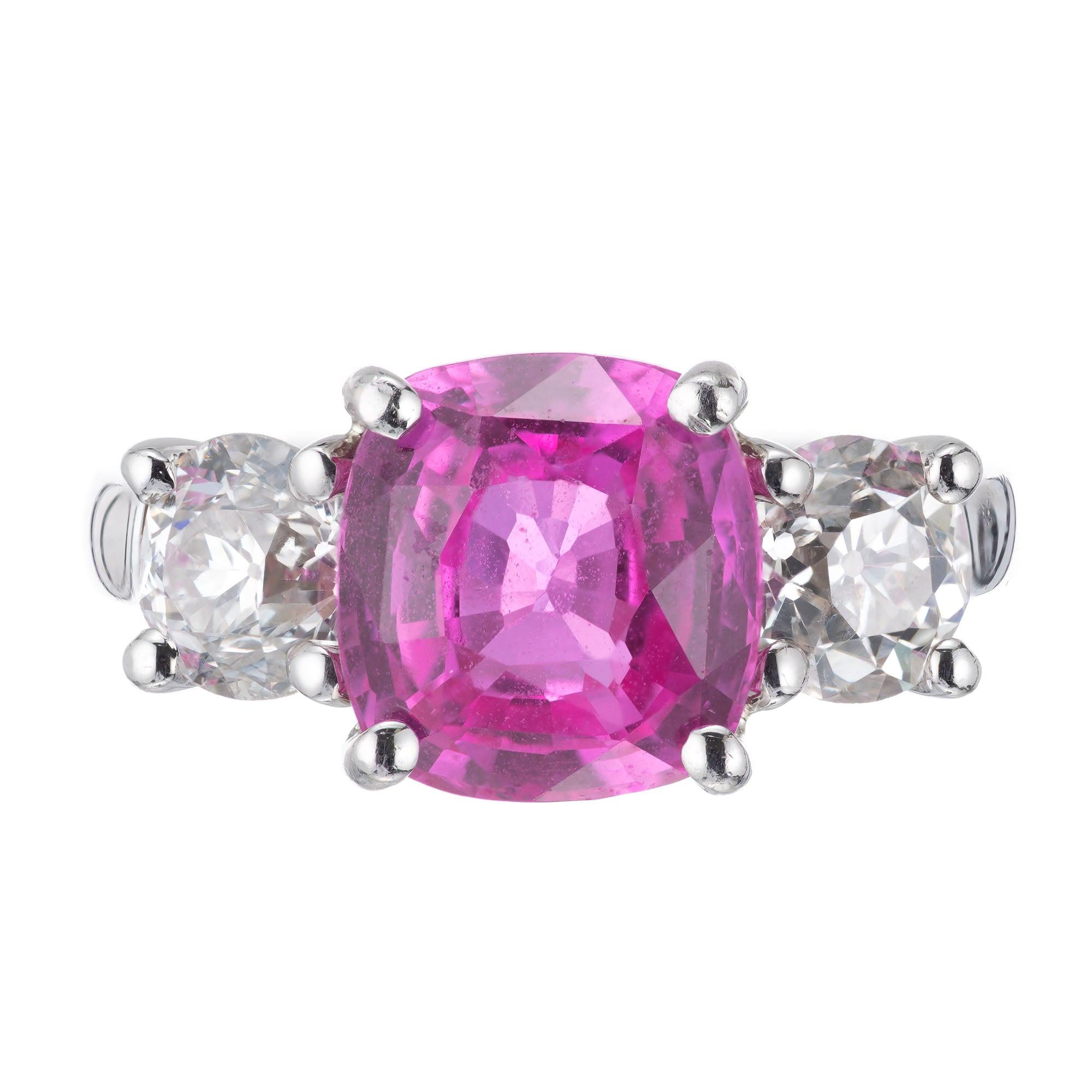 Peter Suchy GIA 4.02 Carat Pink Sapphire Diamond Platinum Engagement Ring For Sale