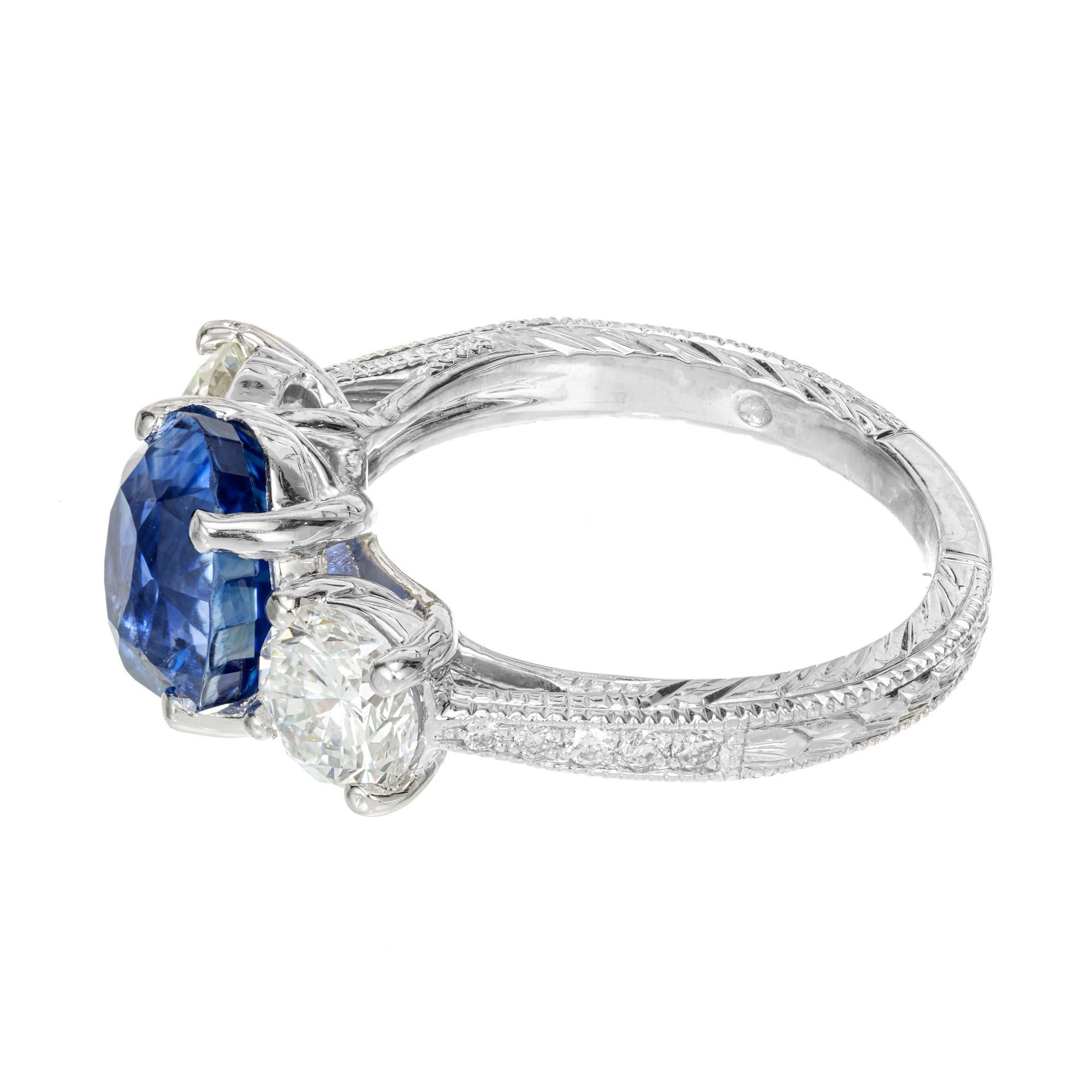 Women's Peter Suchy GIA 4.02 Carat Sapphire Diamond Platinum Three-Stone Engagement Ring For Sale