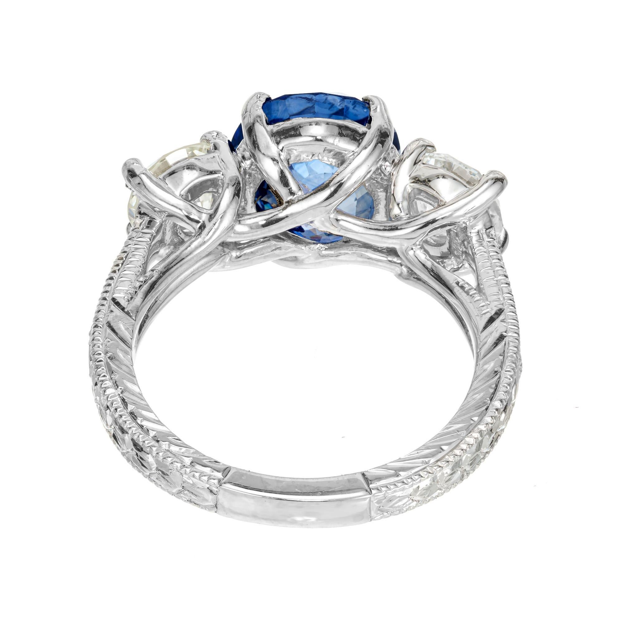 Peter Suchy GIA 4.02 Carat Sapphire Diamond Platinum Three-Stone Engagement Ring For Sale 1