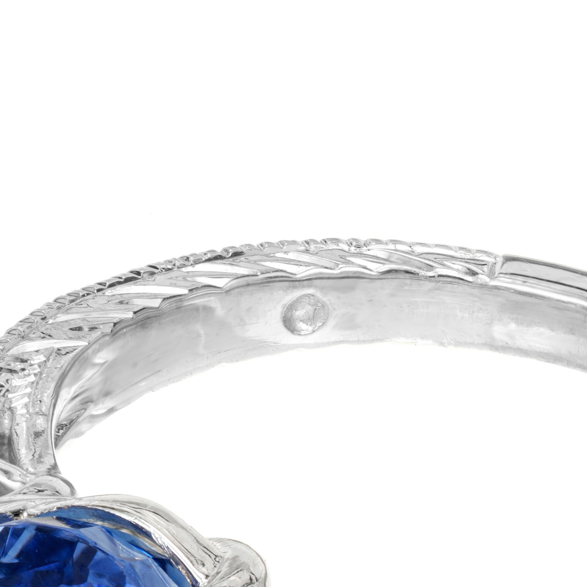 Peter Suchy GIA 4.02 Carat Sapphire Diamond Platinum Three-Stone Engagement Ring For Sale 2
