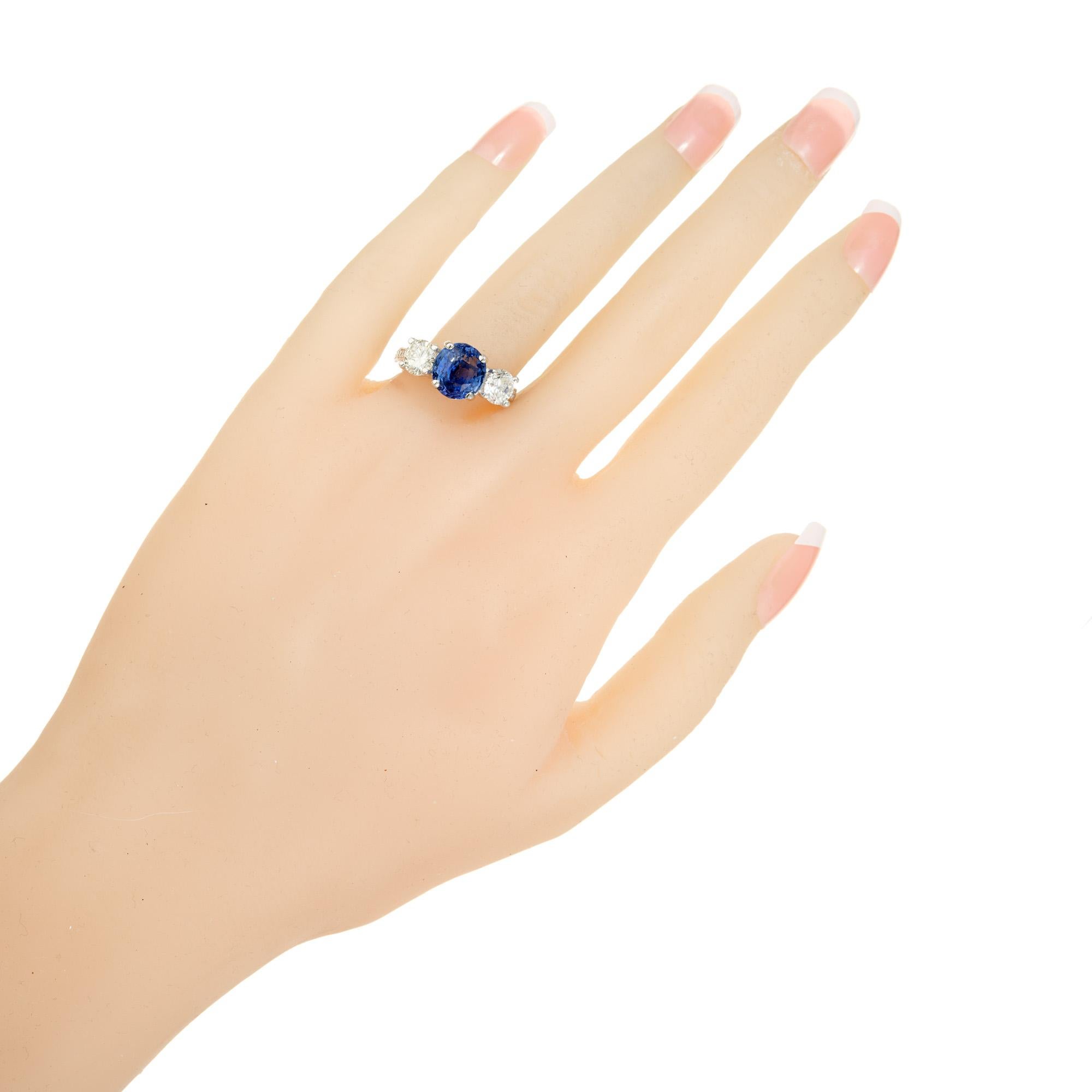 Peter Suchy GIA 4.02 Carat Sapphire Diamond Platinum Three-Stone Engagement Ring For Sale 3