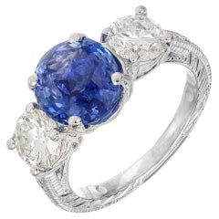 Peter Suchy GIA 4.02 Carat Sapphire Diamond Platinum Three-Stone Engagement Ring