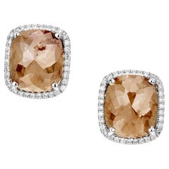 Peter Suchy GIA - Boucles d'oreilles en or avec halo de diamants bruns coussinés de 4,17 carats