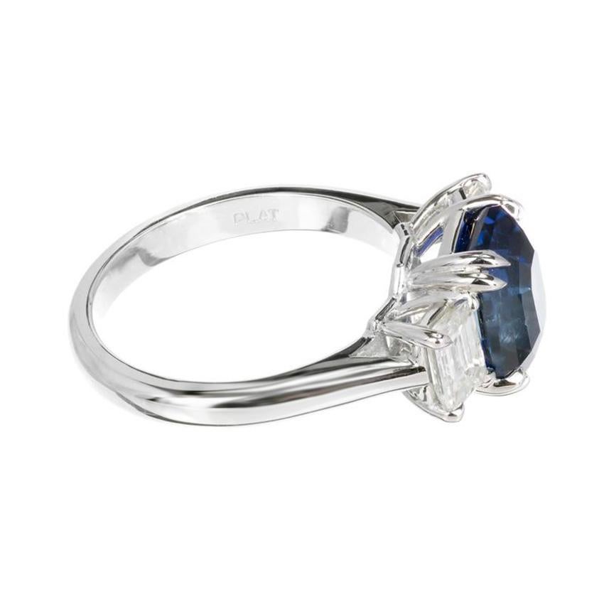 Emerald Cut Peter Suchy GIA 4.19 Carat Octagon Cut Sapphire Diamond Platinum Engagement Ring For Sale
