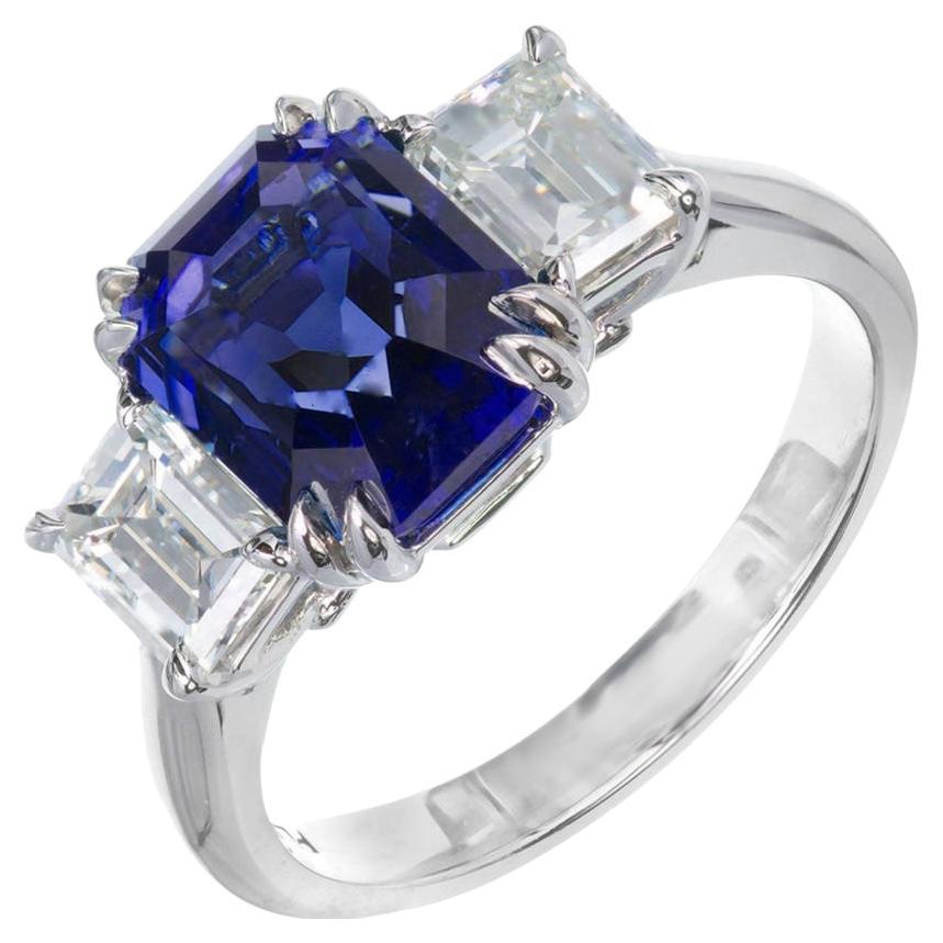 Peter Suchy GIA 4.19 Carat Octagon Cut Sapphire Diamond Platinum Engagement Ring For Sale