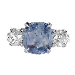 Peter Suchy GIA 4.34 Carat Cushion Sapphire Platinum Three-Stone Engagement Ring