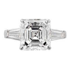 Peter Suchy GIA 4.41 Carat Asscher Diamond Three-Stone Platinum Engagement Ring