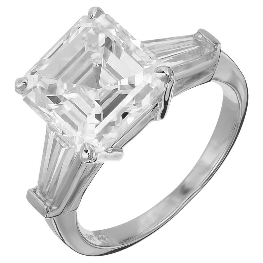 Peter Suchy GIA 4.41 Carat Asscher Diamond Three-Stone Platinum Engagement Ring