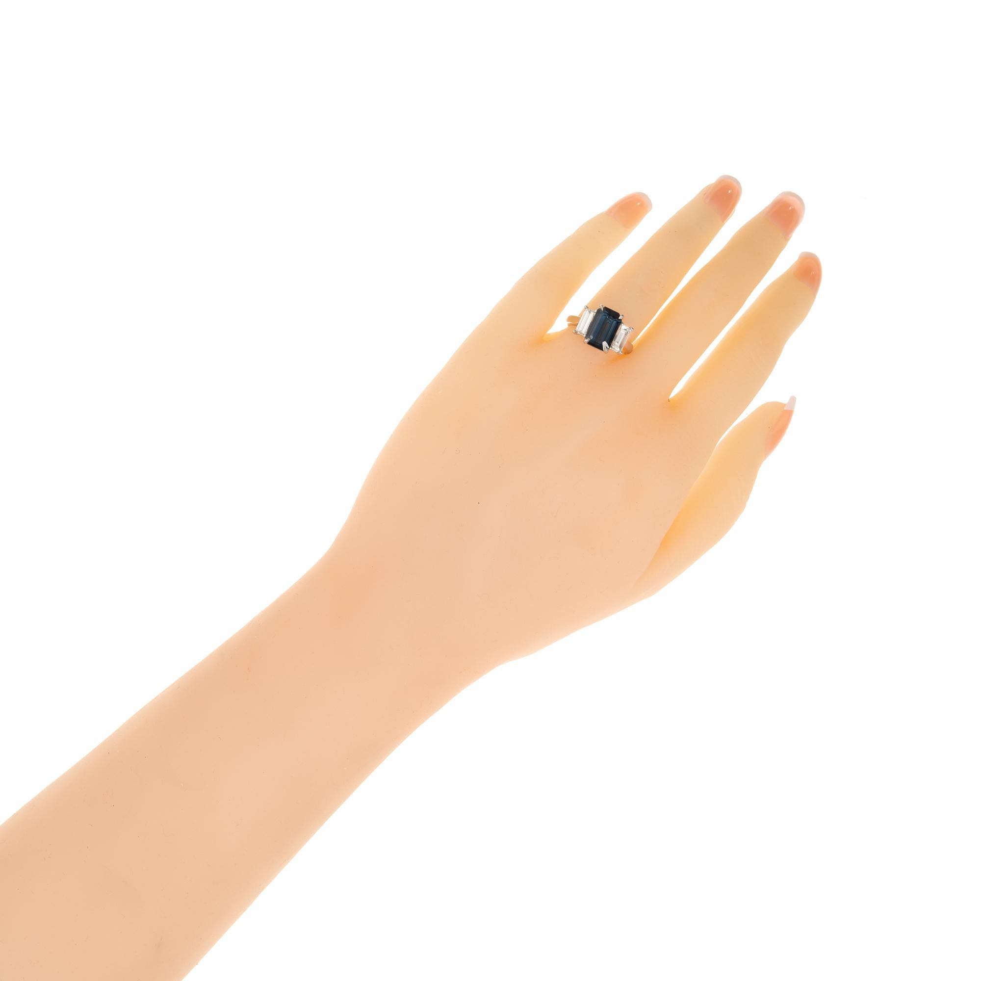 Women's Peter Suchy GIA 4.96 Carat Sapphire Diamond Platinum Three Stone Engagement Ring