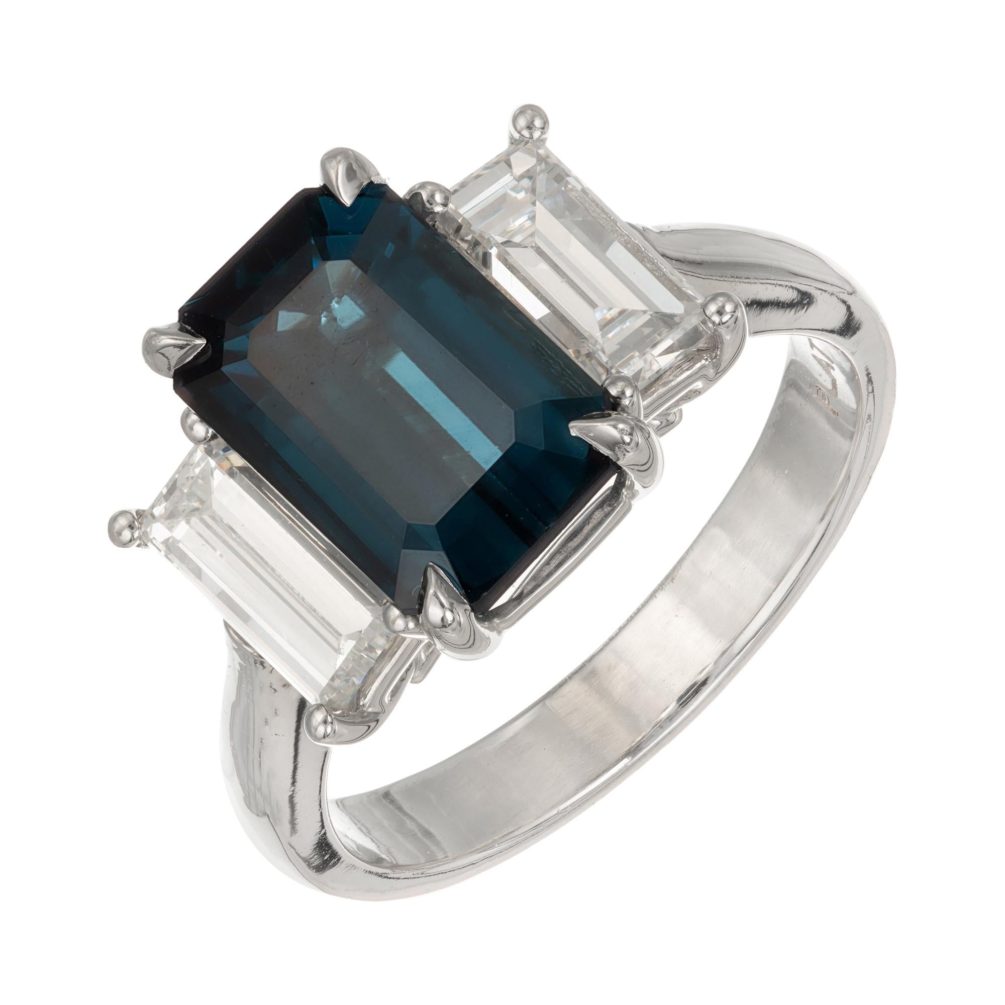 Peter Suchy GIA 4.96 Carat Sapphire Diamond Platinum Three Stone Engagement Ring