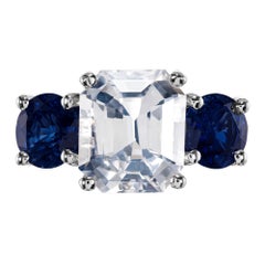 Peter Suchy GIA 5.65 Carat Octagon Sapphire Platinum Three-Stone Engagement Ring