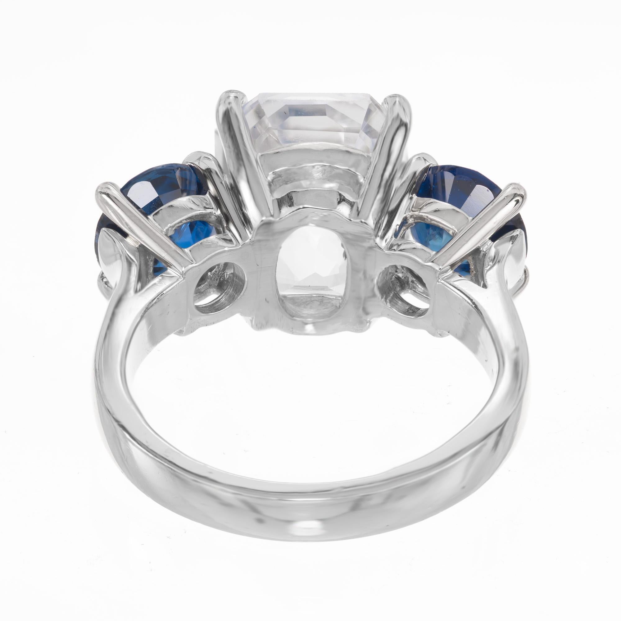 Women's Peter Suchy GIA 5.65 Carat Octagon Sapphire Platinum Three-Stone Engagement Ring For Sale