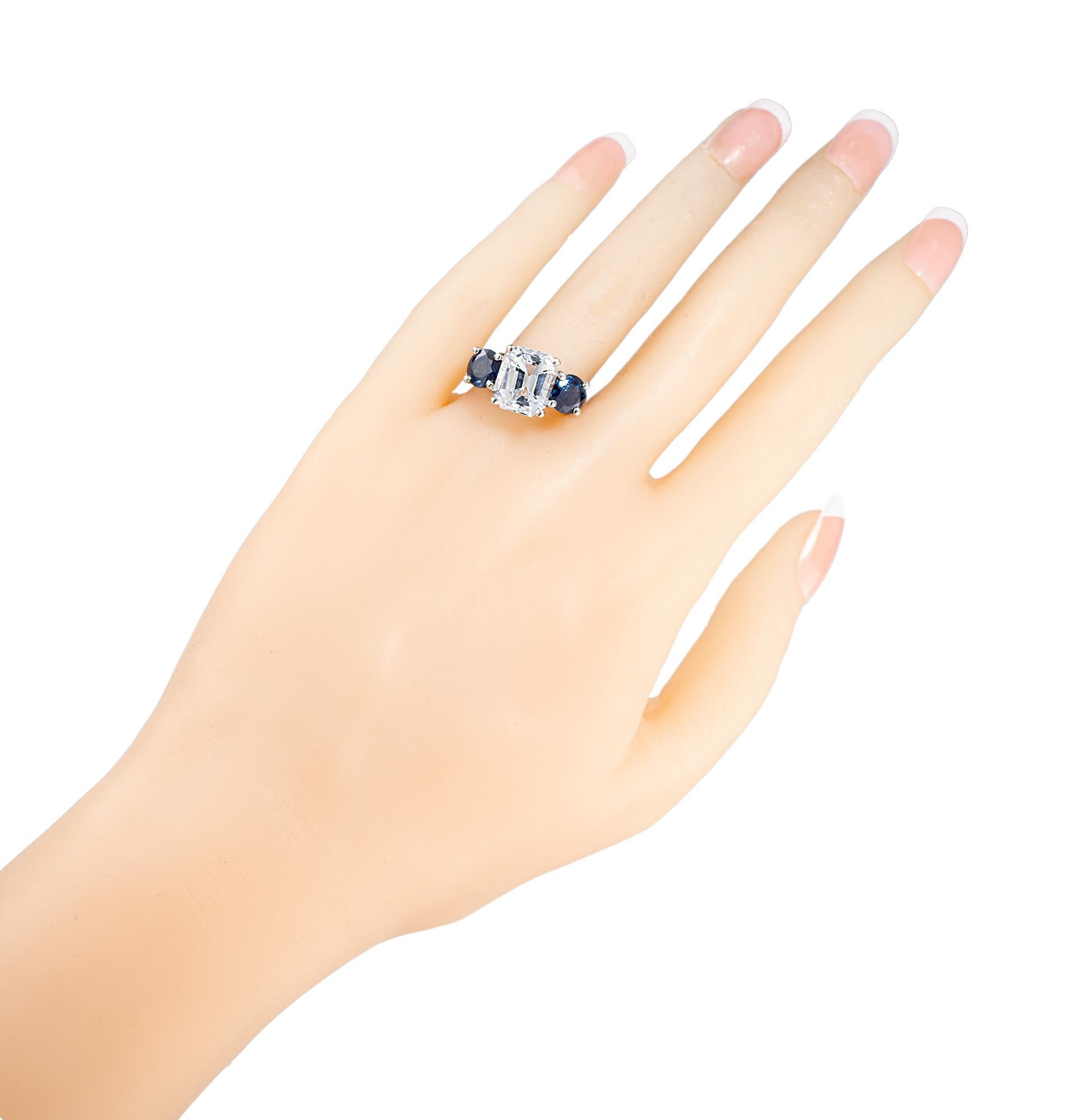 Peter Suchy GIA 5.65 Carat Octagon Sapphire Platinum Three-Stone Engagement Ring For Sale 2