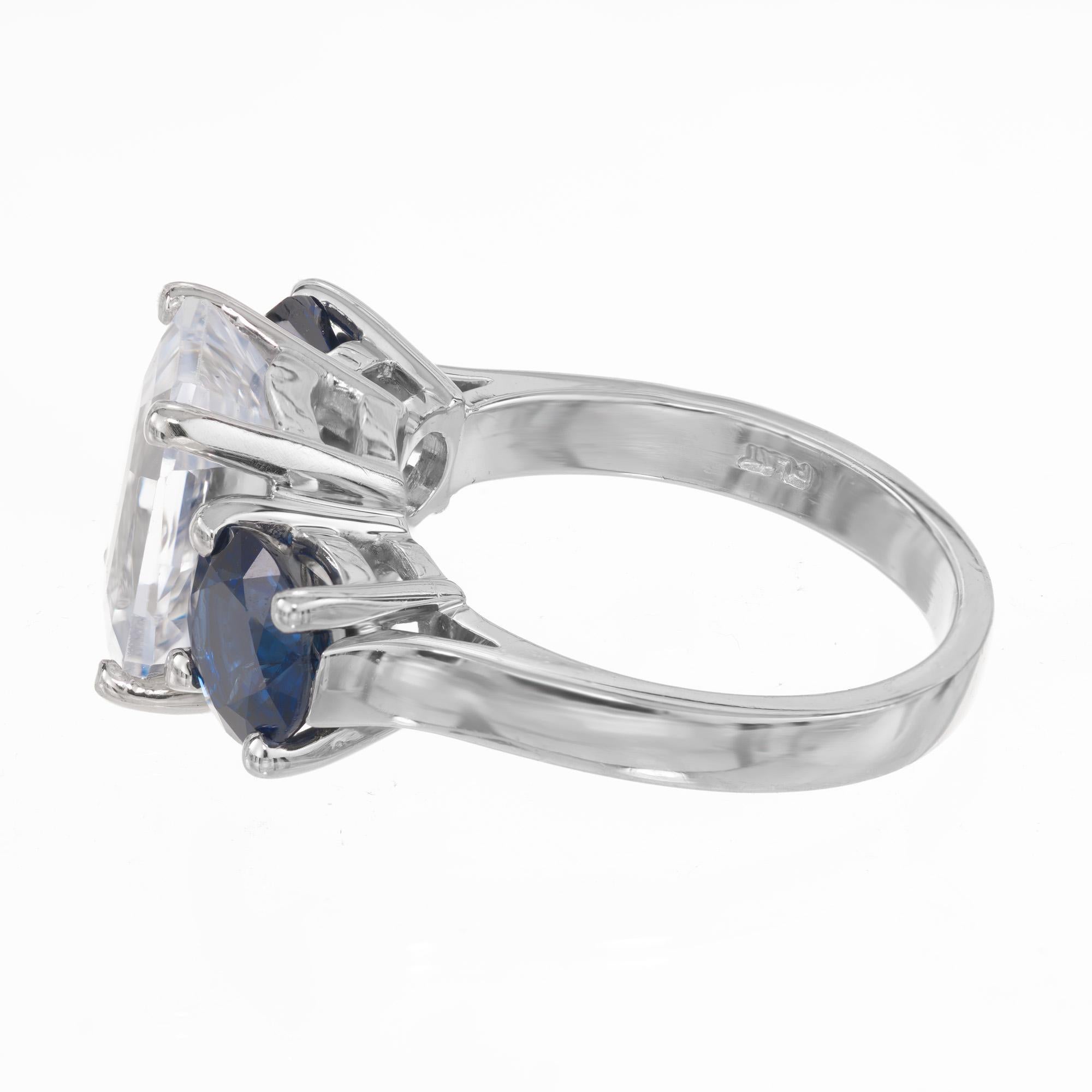 Peter Suchy GIA 5.65 Carat Octagon Sapphire Platinum Three-Stone Engagement Ring For Sale 3