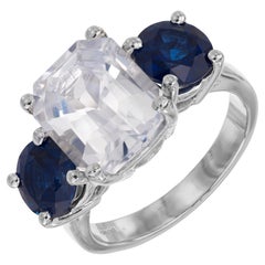 Peter Suchy GIA 5.65 Carat Octagon Sapphire Platinum Three-Stone Engagement Ring