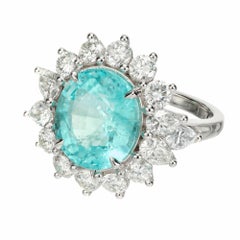 Peter Suchy GIA 5.98 Carat Paraiba Tourmaline Diamond Halo Platinum Ring
