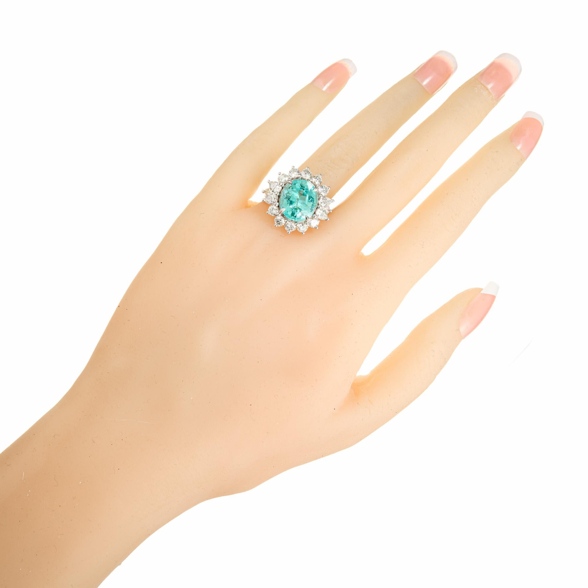 Women's Peter Suchy GIA 5.98 Carat Paraiba Tourmaline Diamond Halo Platinum Ring  For Sale