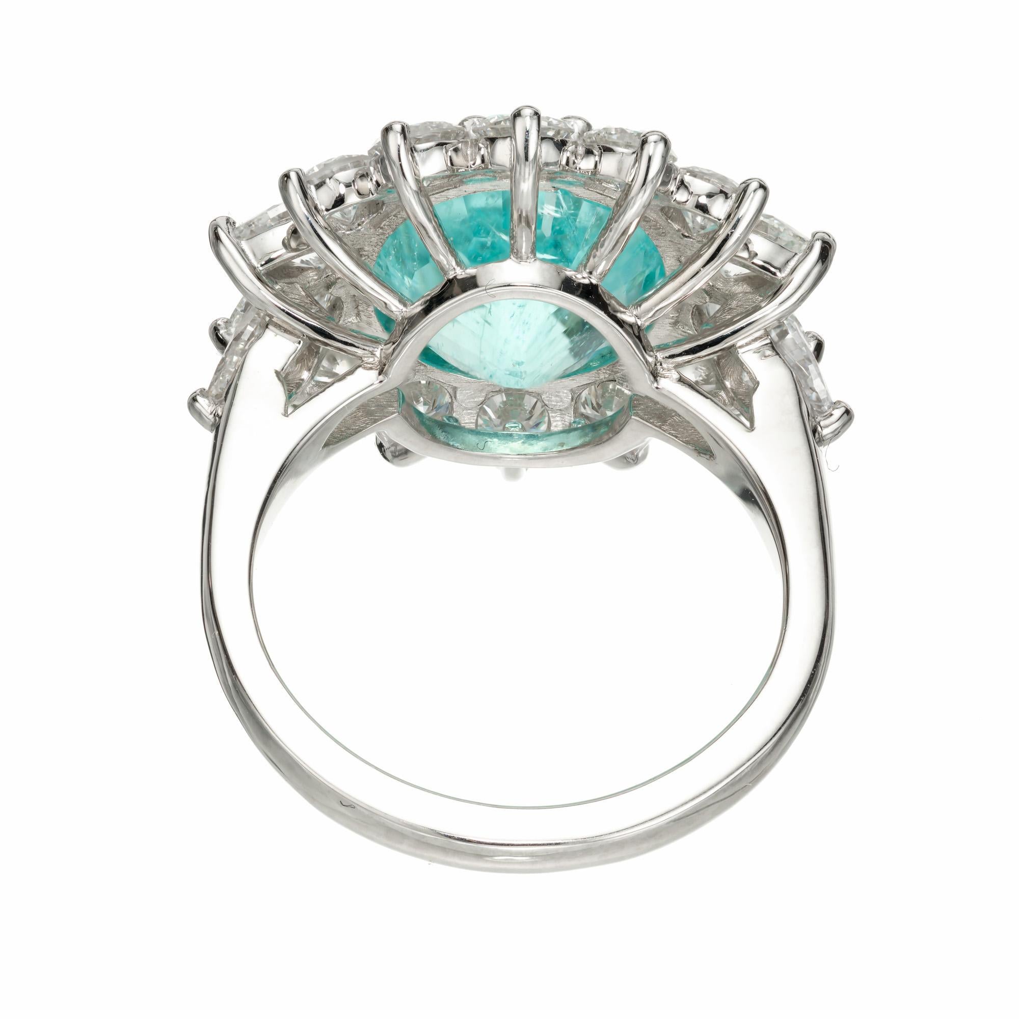 Peter Suchy GIA 5.98 Carat Paraiba Tourmaline Diamond Halo Platinum Ring  For Sale 1