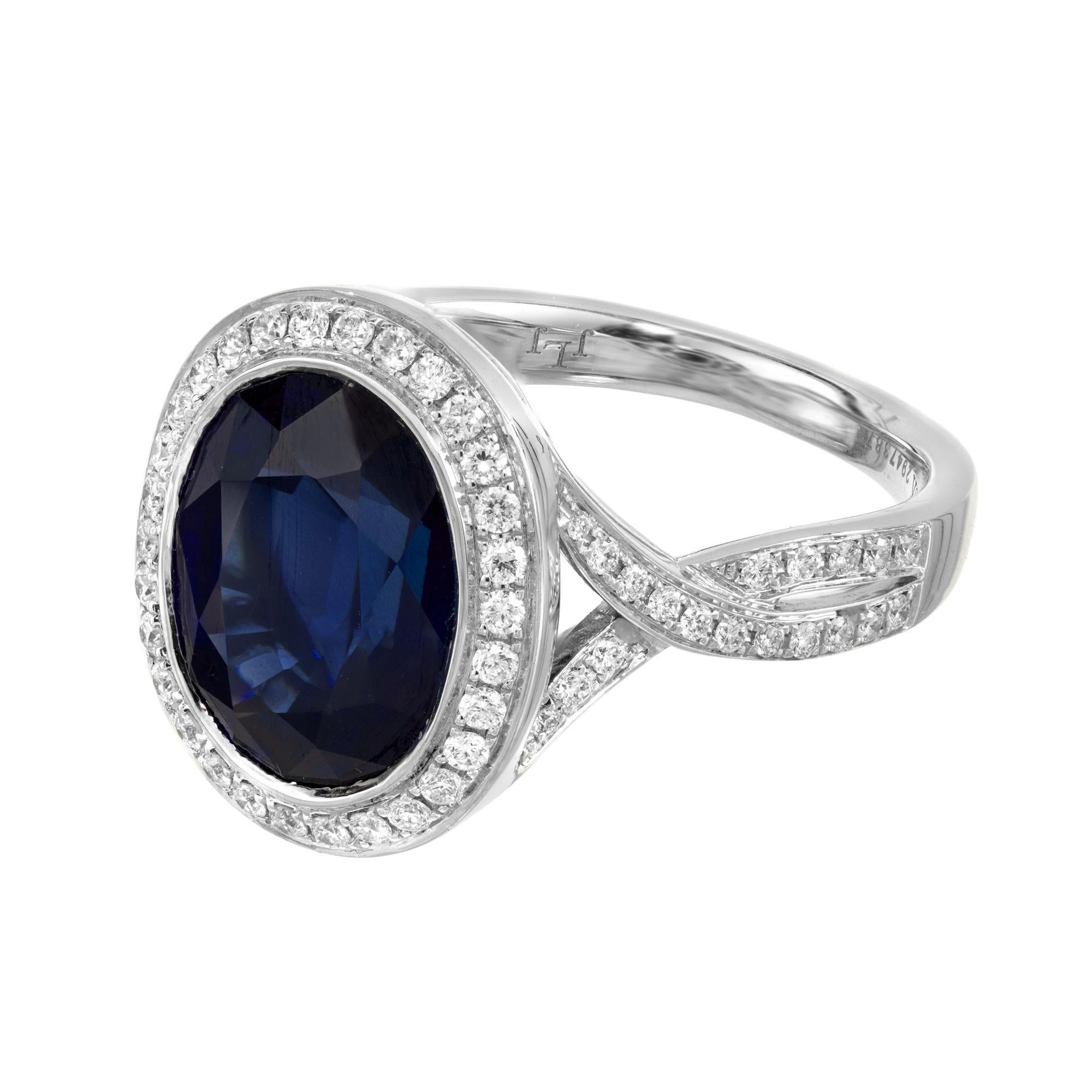Taille ovale Peter Suchy, bague de fiançailles en or avec saphir bleu ovale de 6,50 carats certifié GIA et diamants en vente