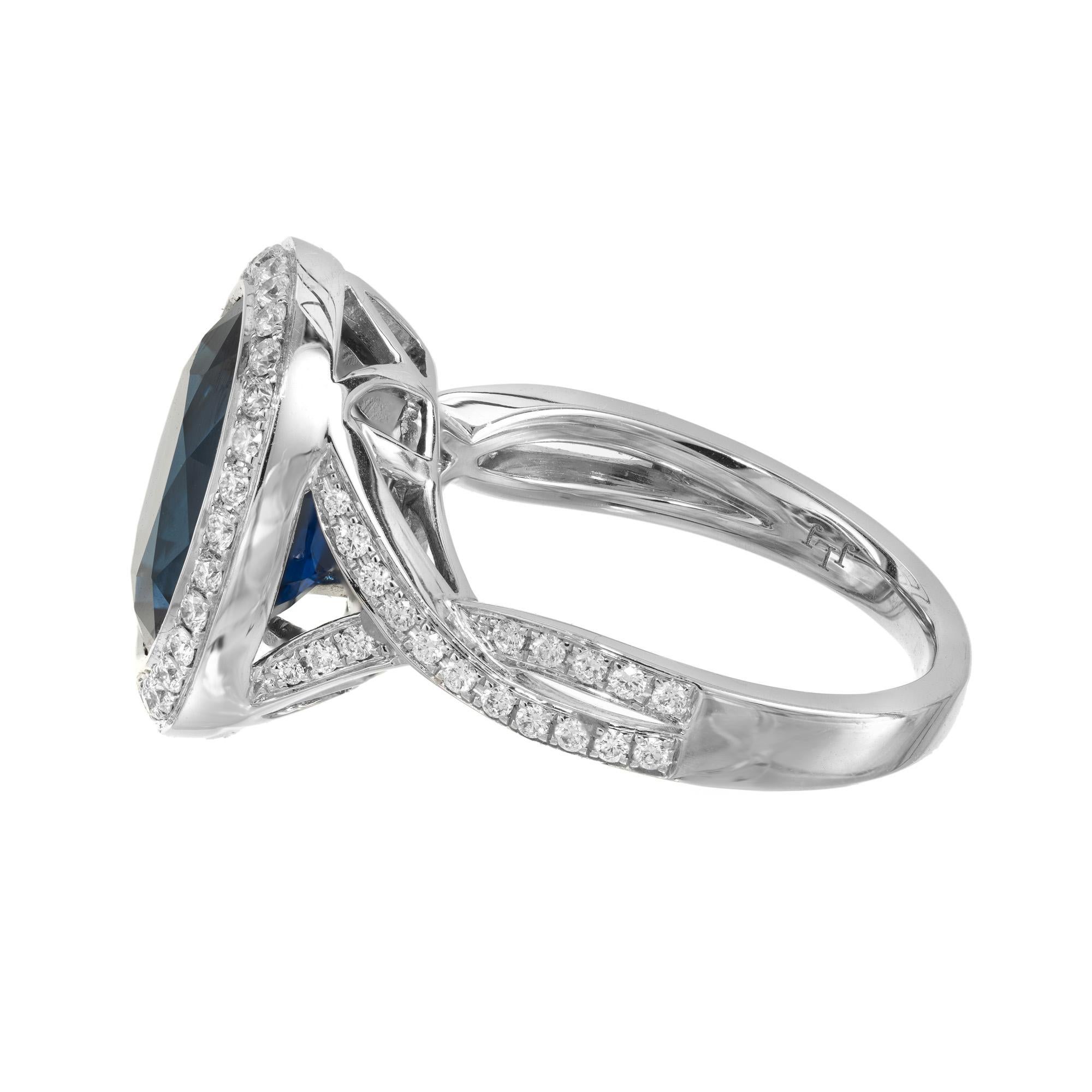 Peter Suchy GIA 6,50 Karat Oval Blauer Saphir Diamant Gold Verlobungsring Damen im Angebot