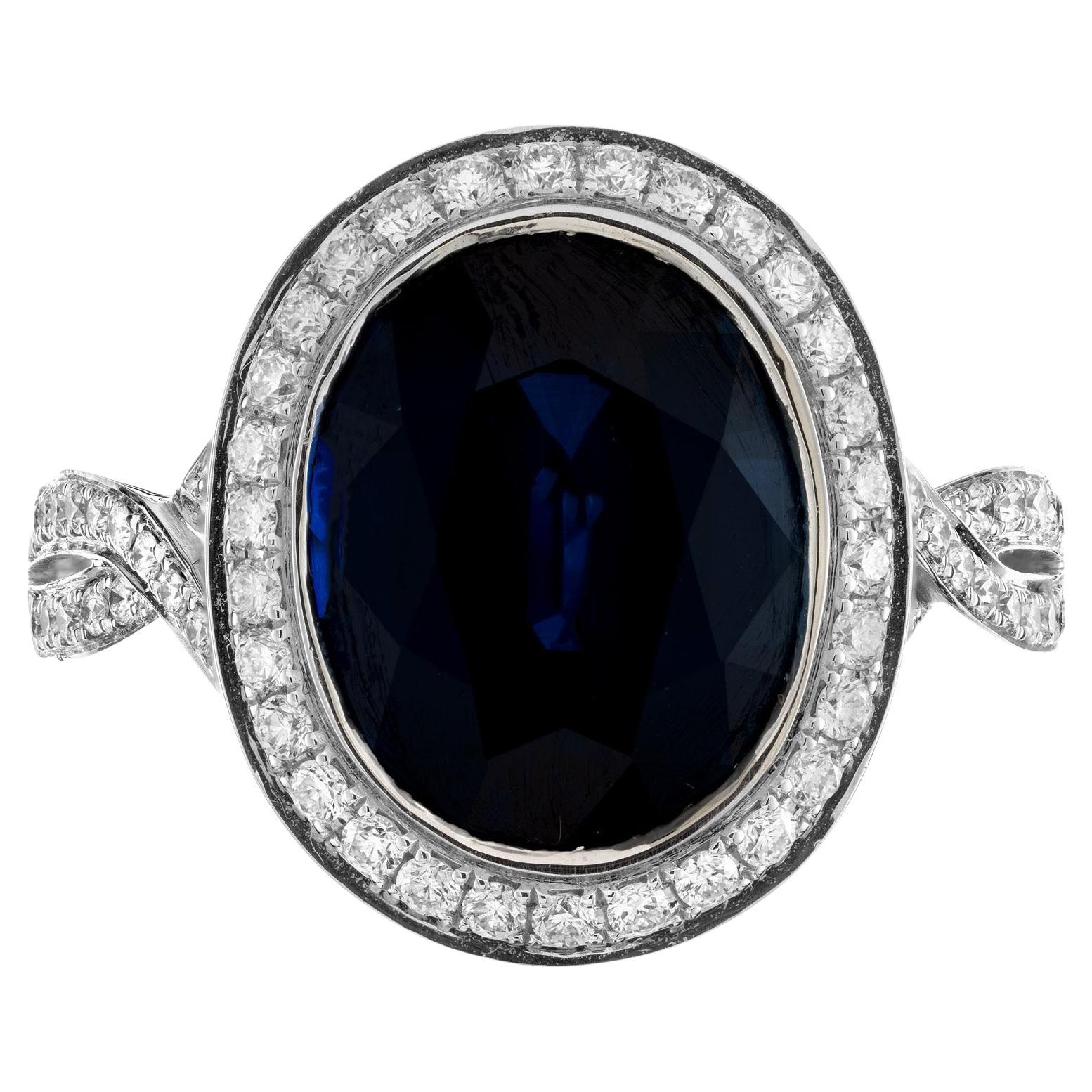 Peter Suchy GIA 6.50 Carat Oval Blue Sapphire Diamond Gold Engagement aRing For Sale