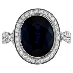 Peter Suchy GIA 6,50 Karat Oval Blauer Saphir Diamant Gold Verlobungsring