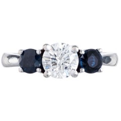 Peter Suchy GIA .73 Carat Diamond Sapphire Gold Three-Stone Engagement Ring