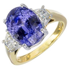  7,75 Karat Blauer Saphir-Diamant-Verlobungsring aus Gold mit drei Steinen