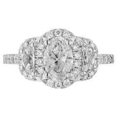 Peter Suchy GIA .95 Carat Oval Diamond Halo Platinum Three-Stone Engagement Ring