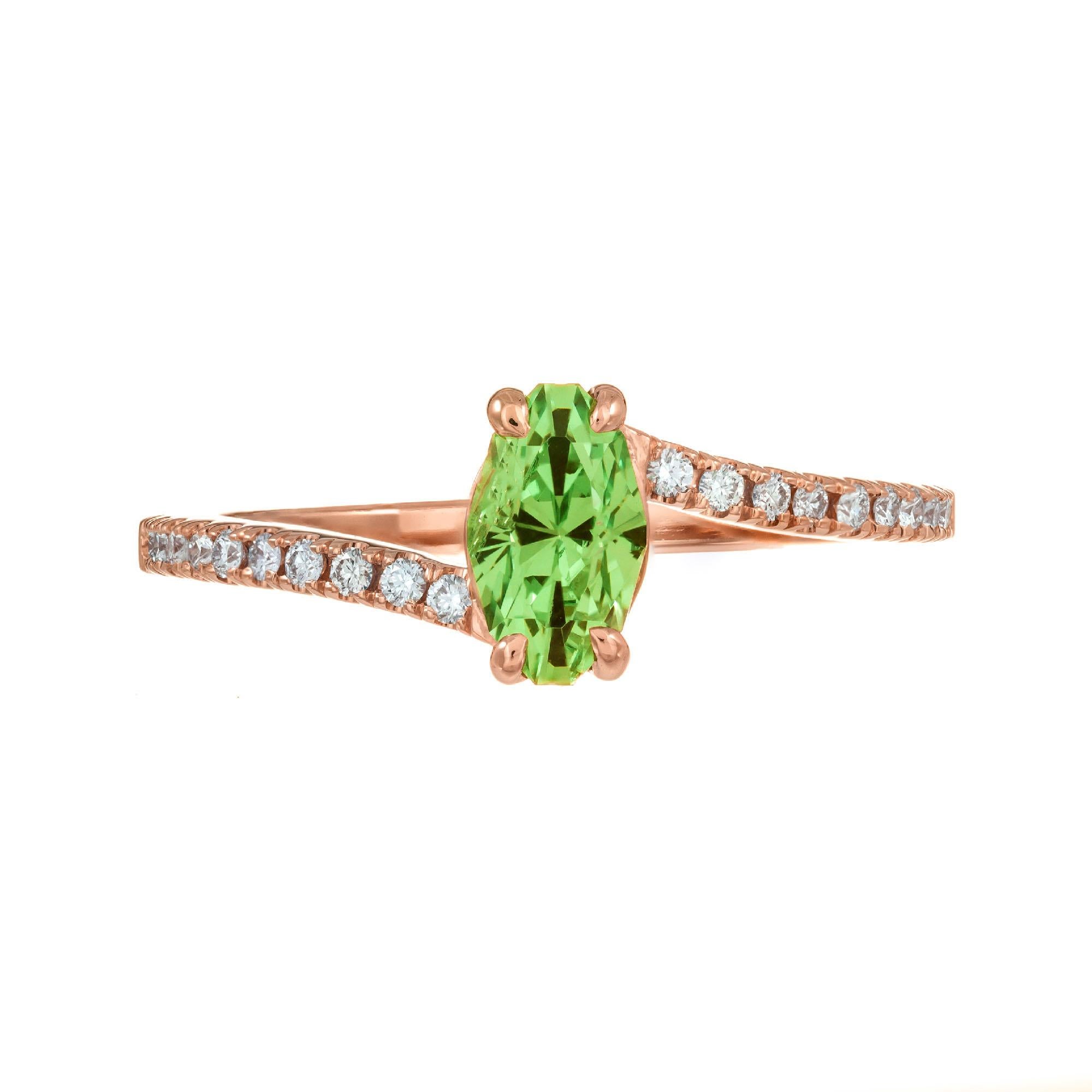 Marquise Cut Peter Suchy GIA .96 Carat Tsavorite Garnet Diamond Rose Engagement Gold Ring For Sale