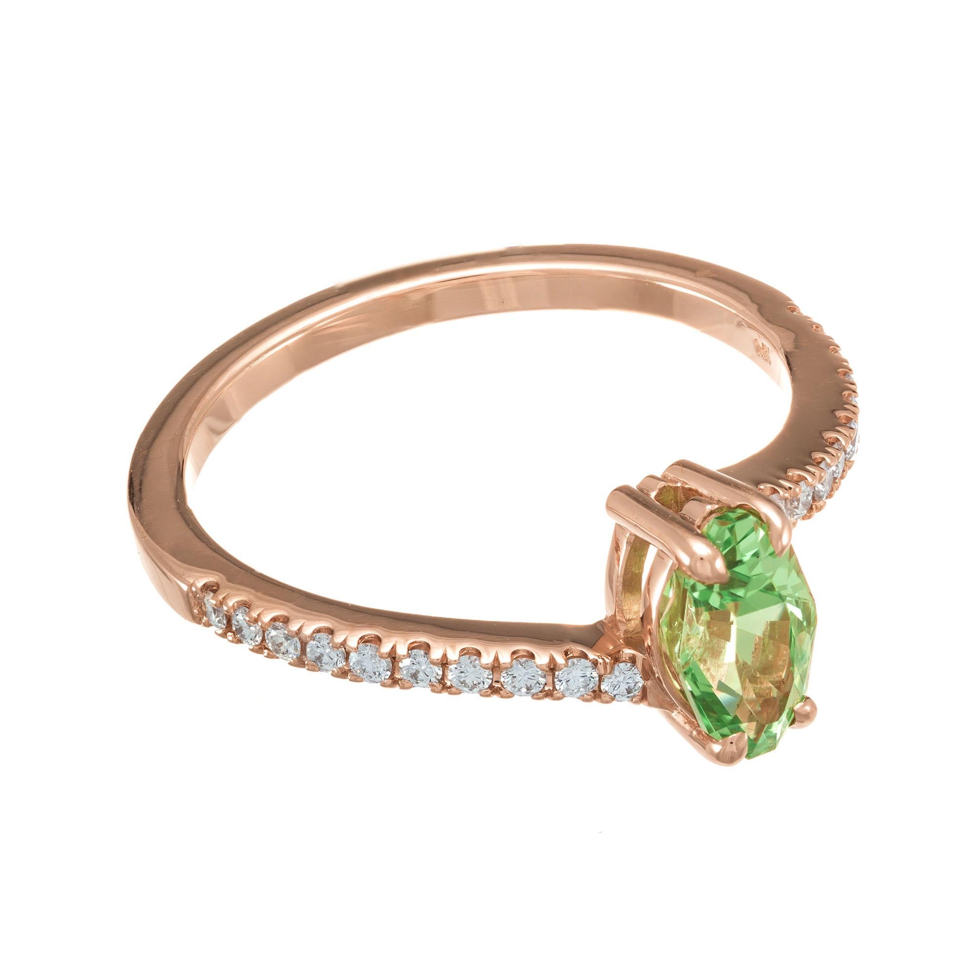 Peter Suchy GIA .96 Carat Tsavorite Garnet Diamond Rose Engagement Gold Ring In New Condition For Sale In Stamford, CT