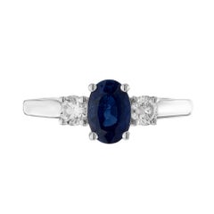 Peter Suchy GIA .97 Karat Saphir Diamant Drei Stein Gold Verlobungsring