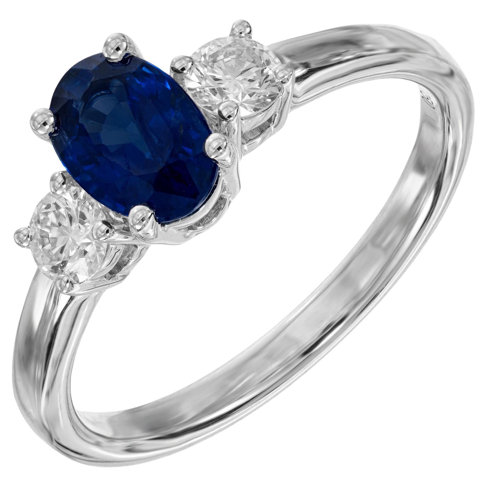 Peter Suchy GIA .97 Carat Sapphire Diamond Three Stone Gold Engagement Ring For Sale