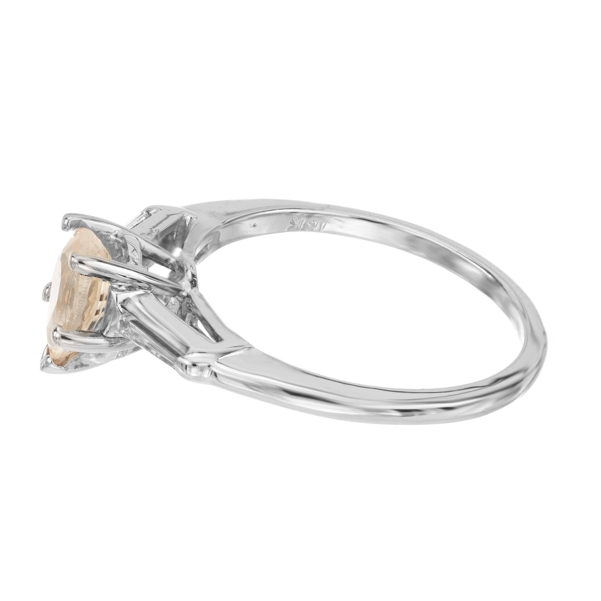 Pear Cut Peter Suchy GIA .99 Carat Pear Sapphire Diamond Gold Three-Stone Engagement Ring For Sale