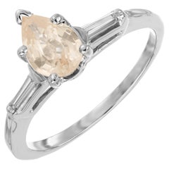 Peter Suchy GIA .99 Carat Pear Sapphire Diamond Gold Three-Stone Engagement Ring