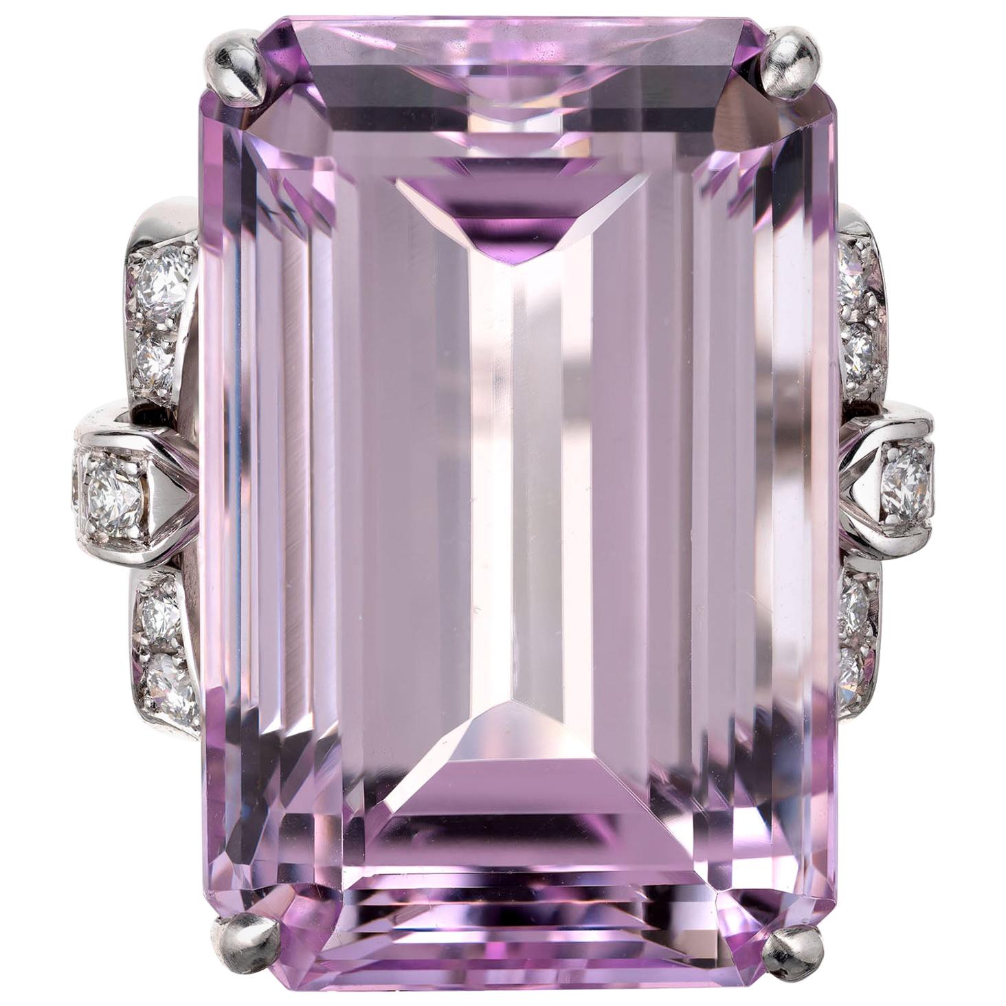 Peter Suchy GIA AGL 47.45 Carat Pink Kunzite Diamond Gold Cocktail Ring