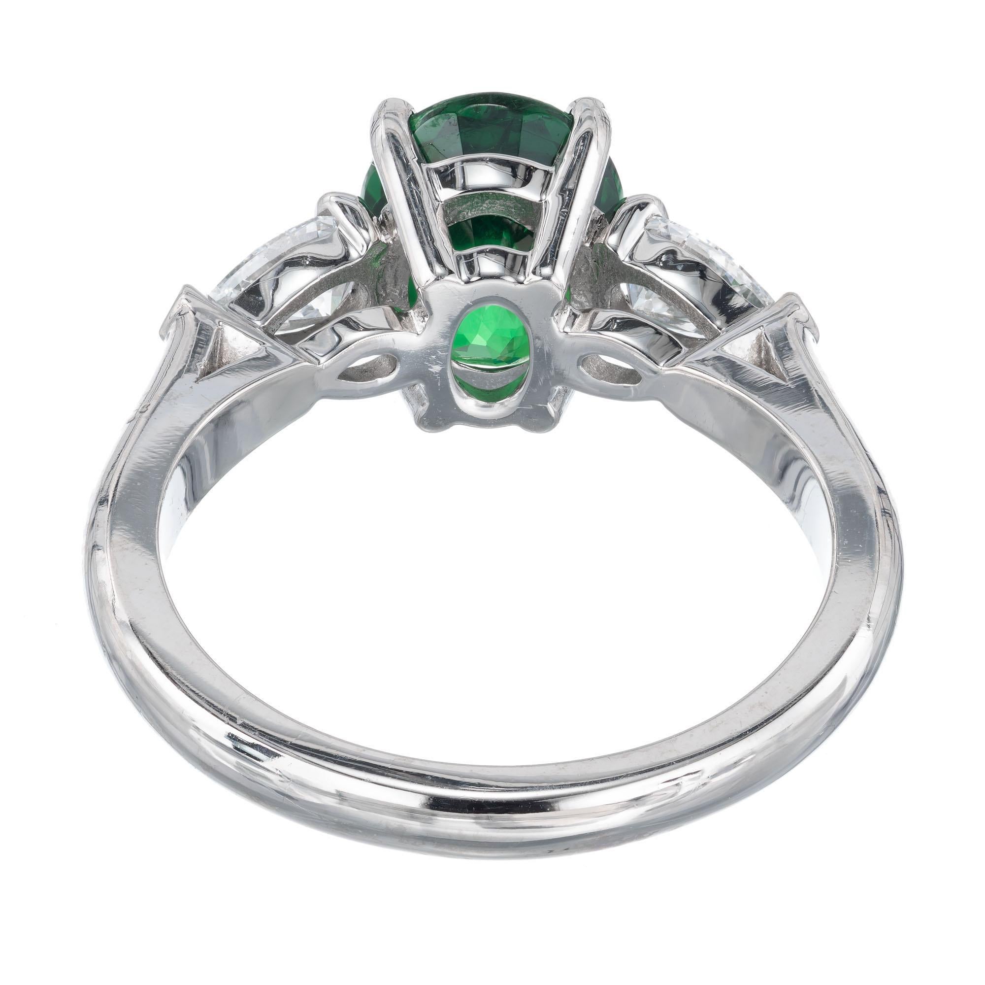 Oval Cut Peter Suchy GIA Certified 2.82 Carat Tsavorite Diamond Platinum Engagement Ring For Sale