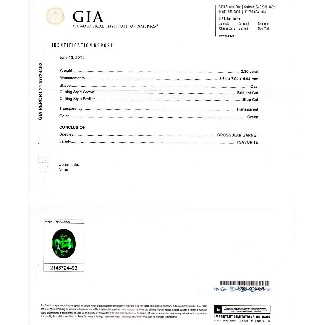 Women's Peter Suchy GIA Certified 2.82 Carat Tsavorite Diamond Platinum Engagement Ring For Sale