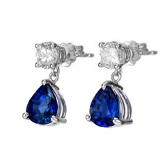 Peter Suchy GIA Certifeid 2.81 Carat Sapphire Diamond White Gold Dangle Earrings