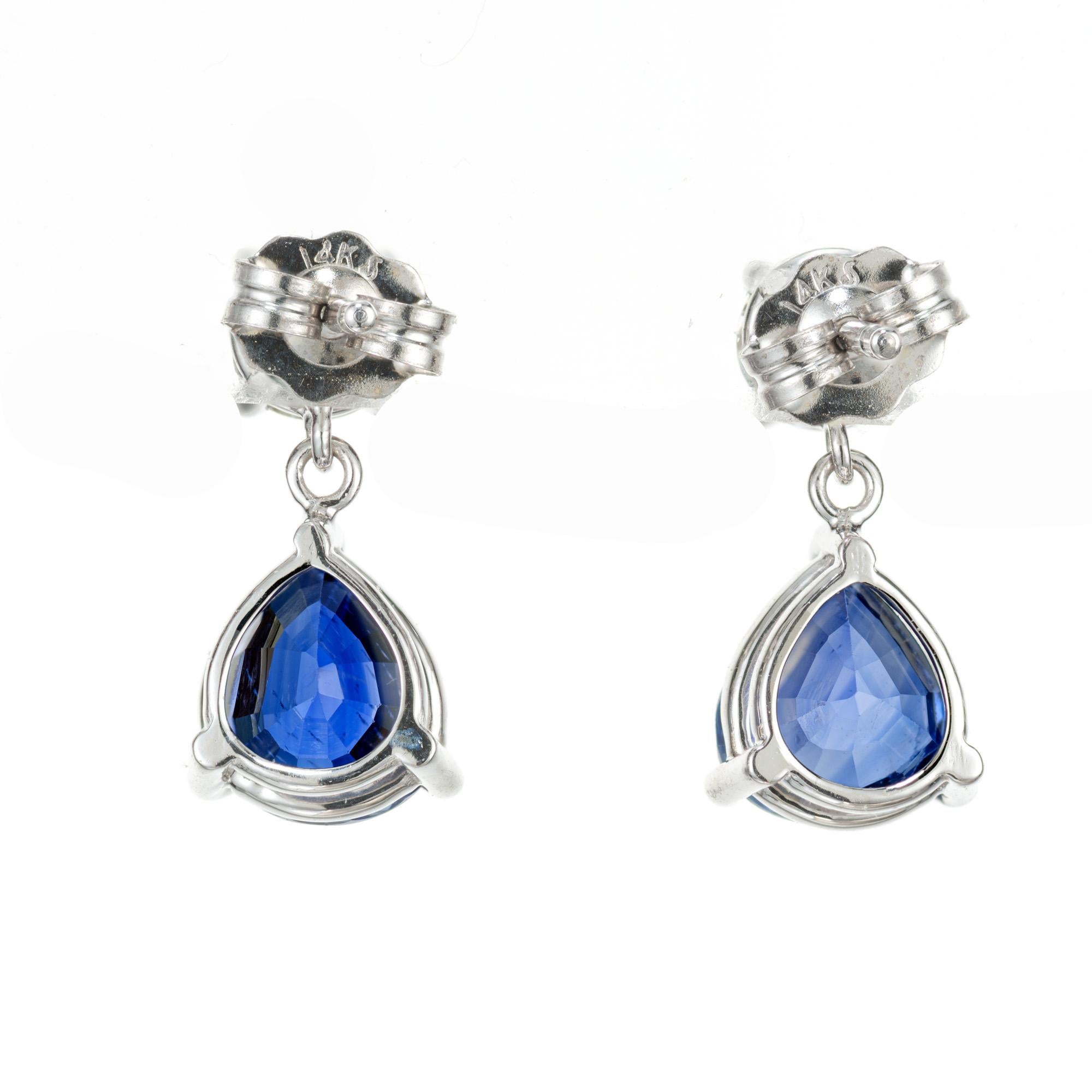 Pear Cut Peter Suchy GIA Certifeid 2.81 Carat Sapphire Diamond White Gold Dangle Earrings For Sale