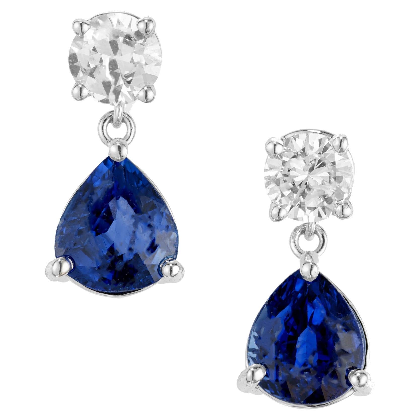 Peter Suchy GIA Certifeid 2.81 Carat Sapphire Diamond White Gold Dangle Earrings For Sale
