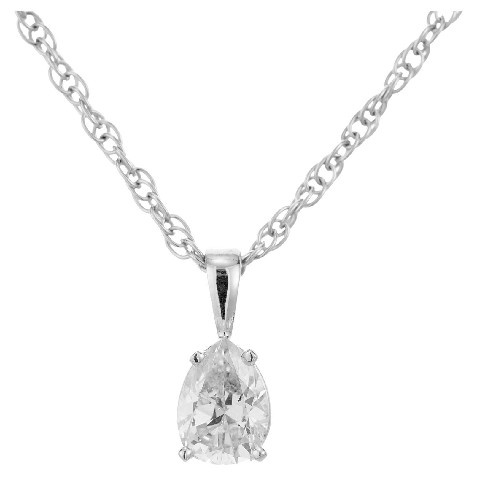 Peter Suchy GIA Certified 1.00 Carat Diamond White Gold Pendant Necklace For Sale